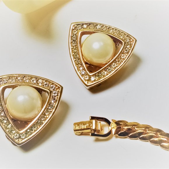 Vintage Dior Faux Pearl Pave Necklace and Earring - Picture 6 of 10